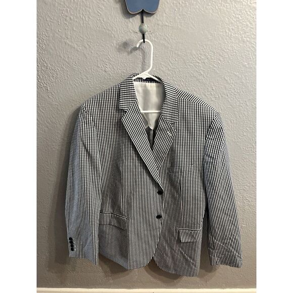 Club Room Men 46R Navy Blue & White Gingham Cotton‎ Blazer Sport Coat Jacket - Picture 8 of 9